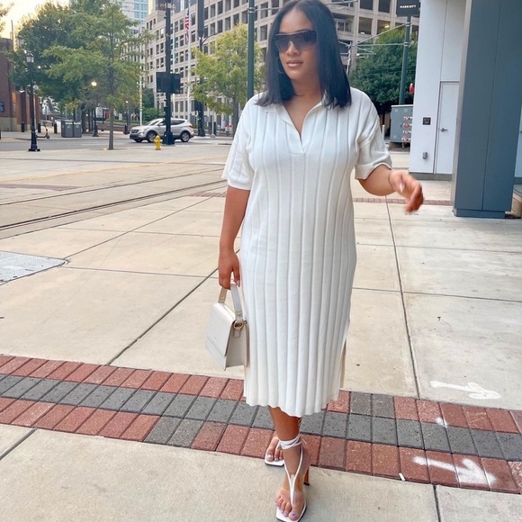 H&M Bloggers Favorite Beige Knit Slit Midi Dress - Picture 10 of 16